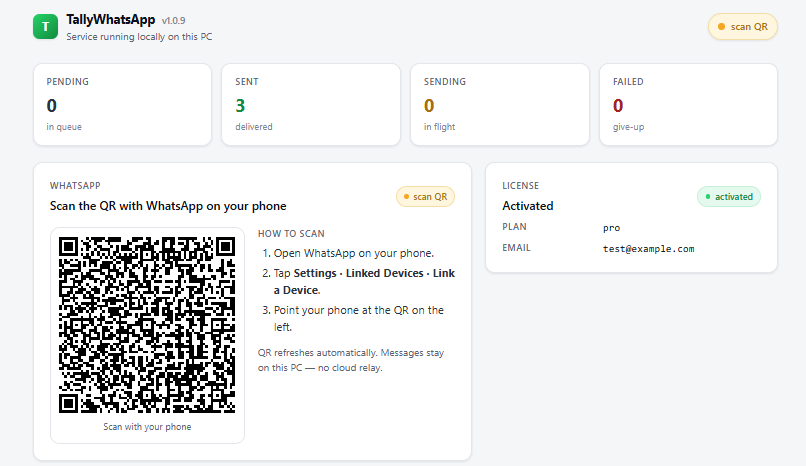 TallyPrime sales voucher with the J: Send WhatsApp button highlighted in green in the function key panel